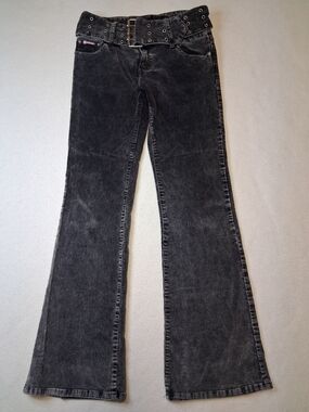 Y2K Bubblegum Black Washed Flare Jeans with Triple Eyelet Belt